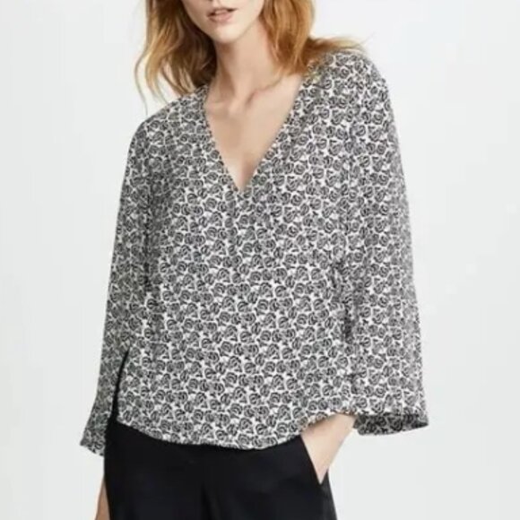 A.L.C. Ray Silk Wrap Blouse – Black & White Boho Floral – Size 4 – NWT - Picture 1 of 9